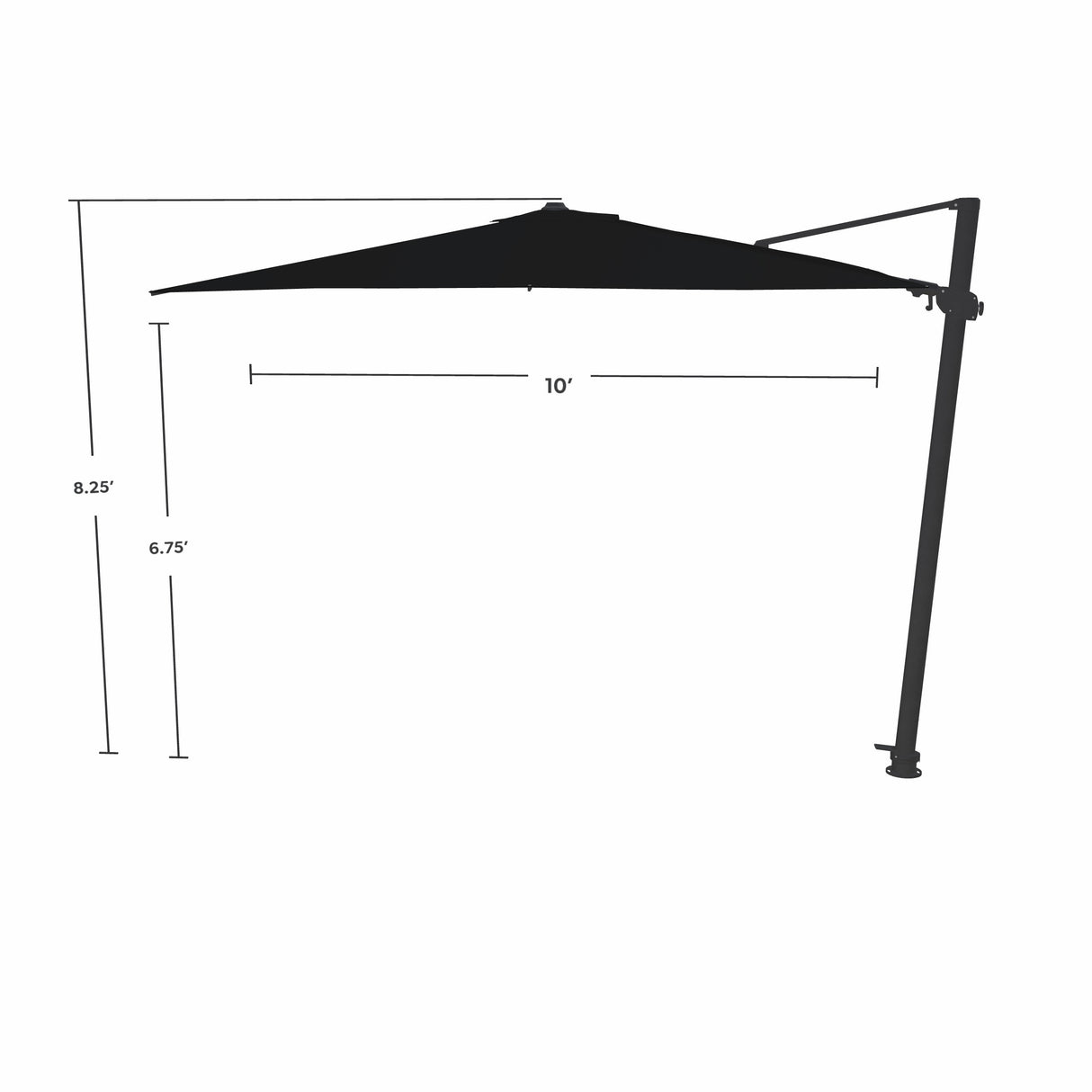 Parasol Cantilever Treasure Garden AG25T 10’ Carré Noir | Parasol Déporté 360° avec Inclinaison