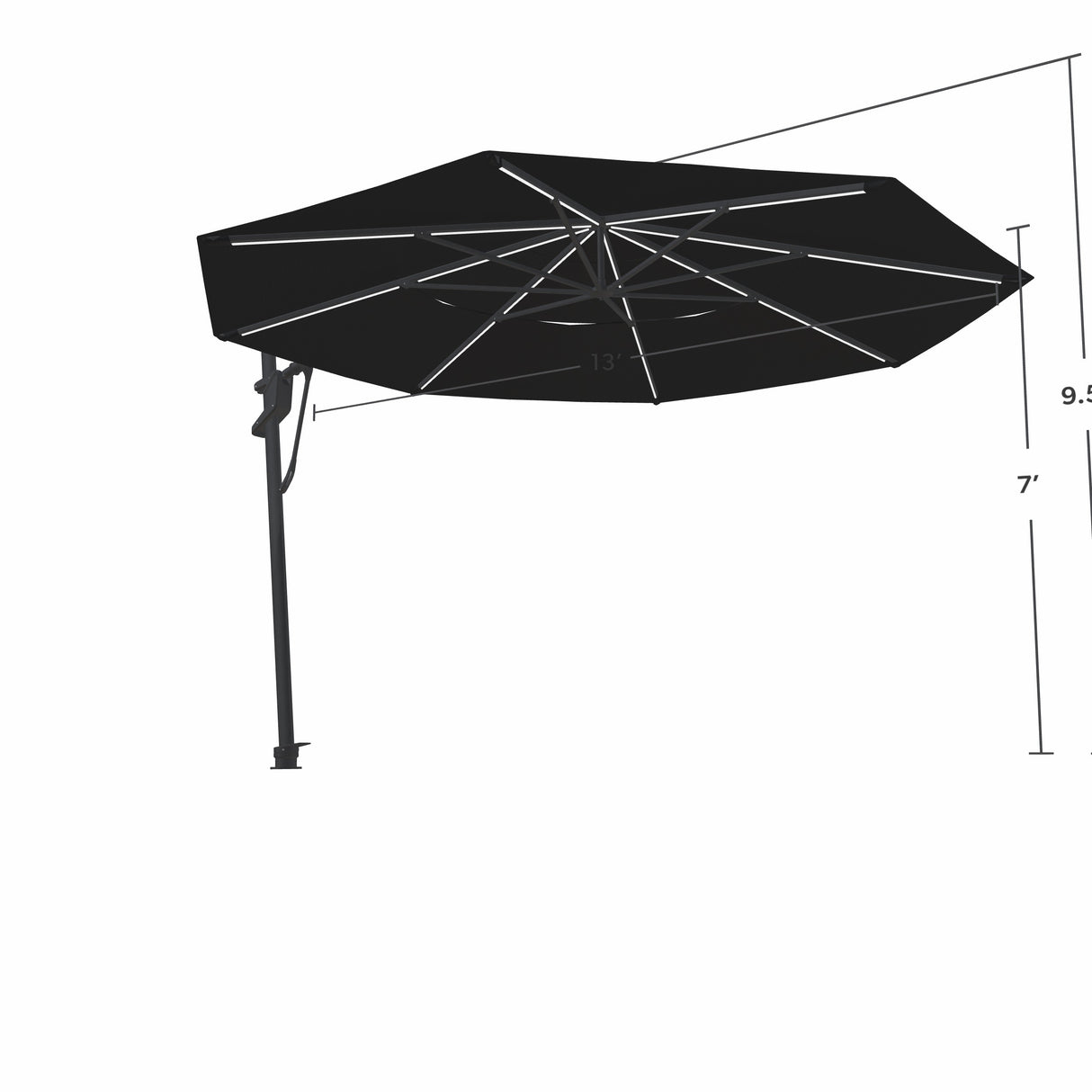 Parasol Cantilever Treasure Garden Starlux AKZ Plus 13’ Octogonal Black | Parasol Déporté avec Lumières Intégrées
