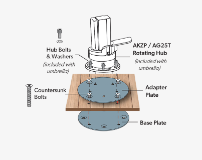 Treasure Garden AMK-W – Wood Mount Kit pour Parasol Déporté AKZP et AG25T