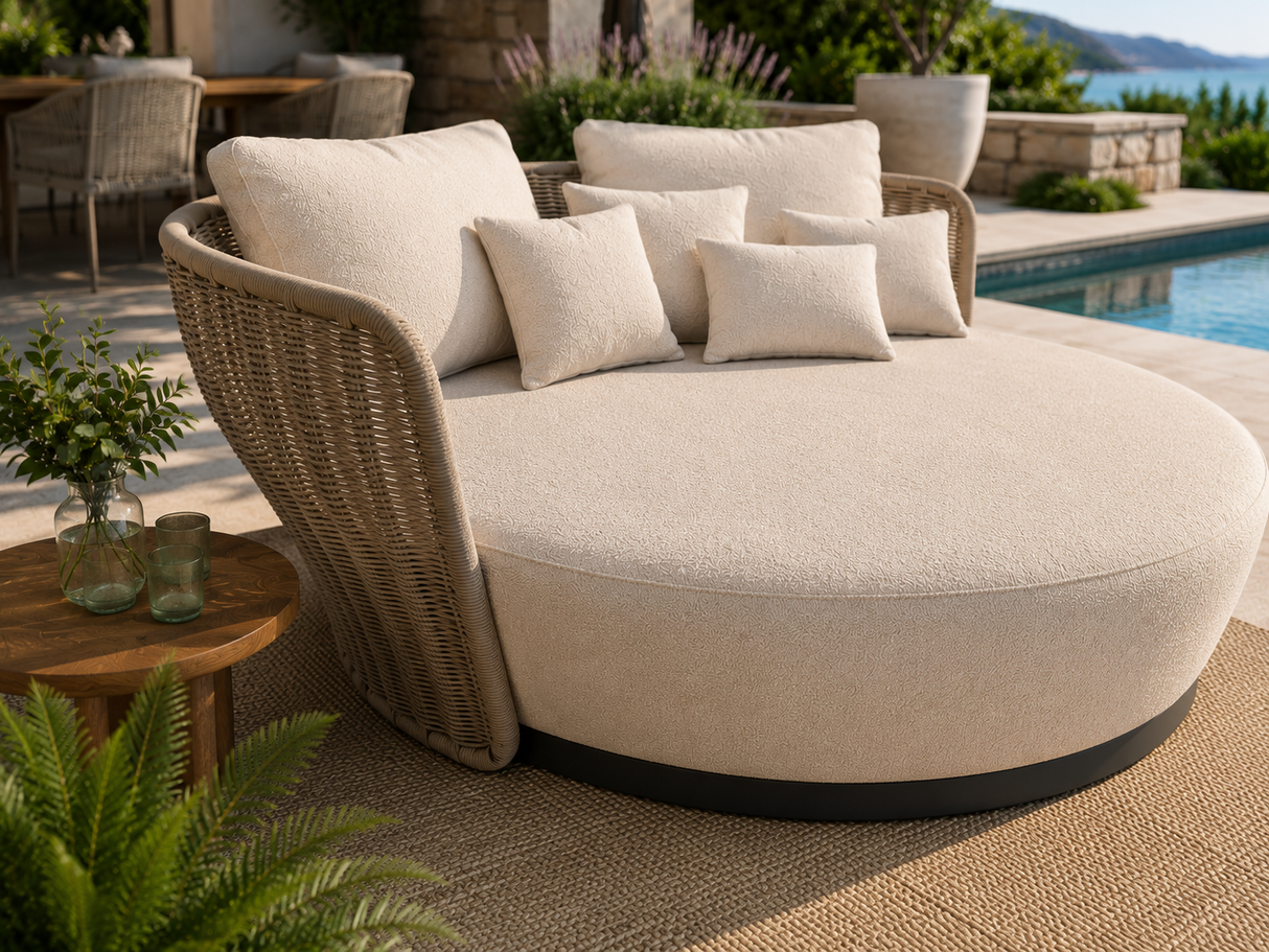 Lit de jour rond CORALIA par ATOLL – 74 po | Élégance et confort haut de gamme pour votre terrasse
