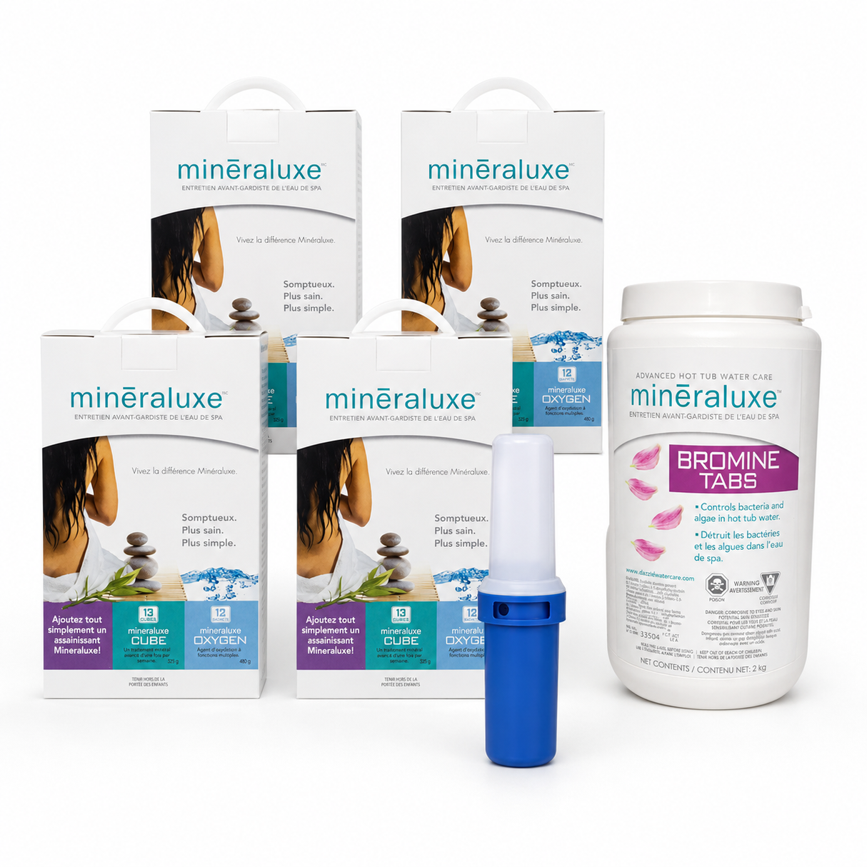 Ensemble annuel Minéraluxe Brome pour spa – Traitement complet 12 mois avec pastilles 2 kg et flotteur