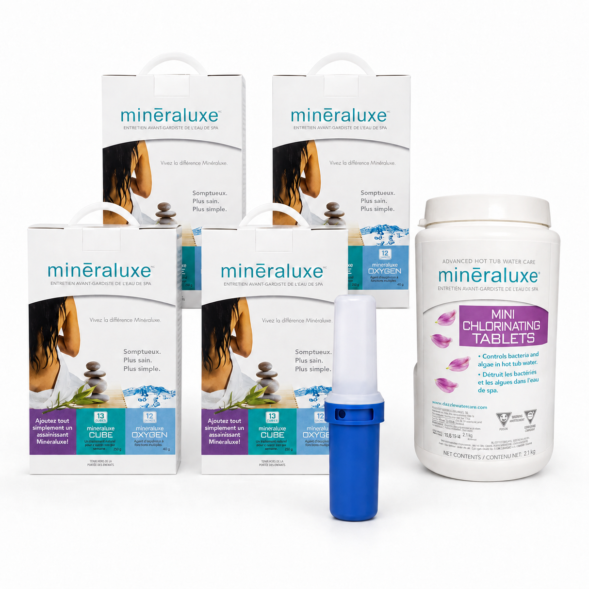 Ensemble annuel Minéraluxe Chlore pour spa – Traitement complet 12 mois avec pastilles et flotteur