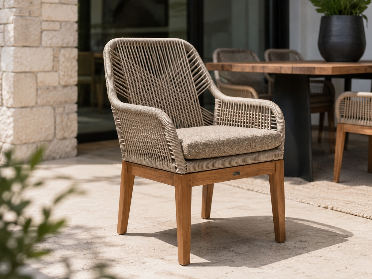 Siena Chair by Atoll – Aluminum, premium cordage, and Indonesian teak