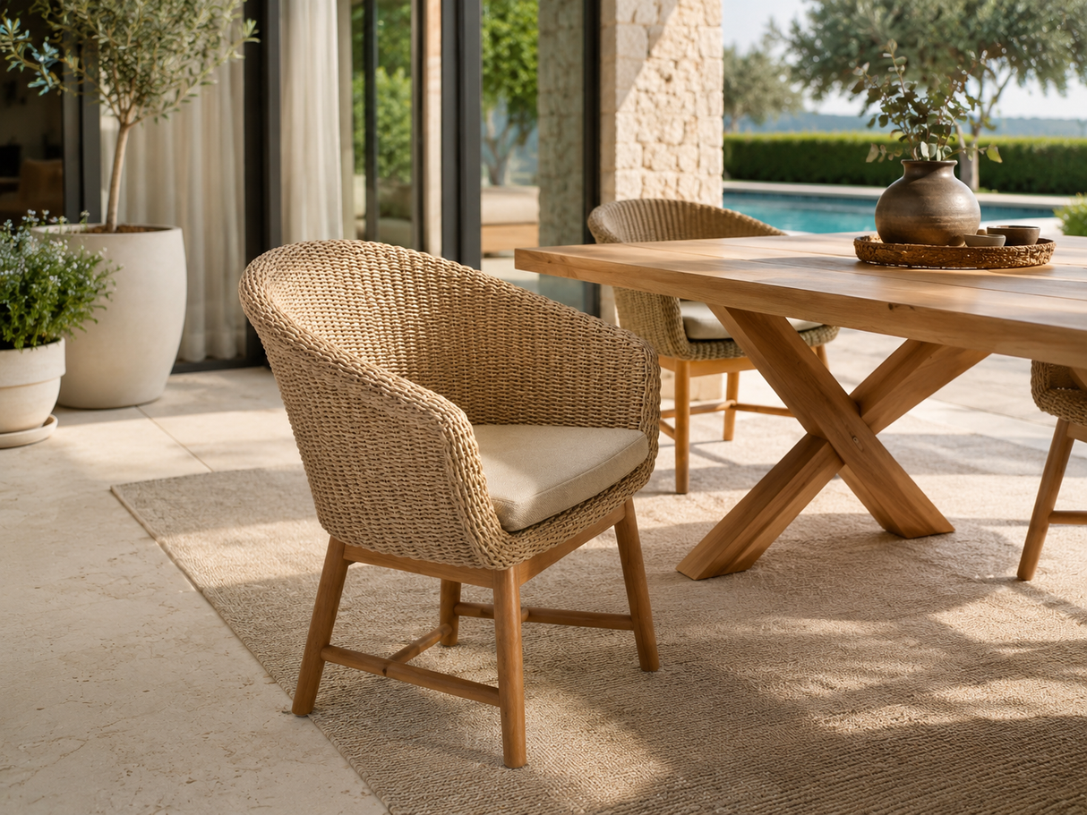 Synthetic Rattan and Teak Chair by Atoll – Indoor and Outdoor Furniture