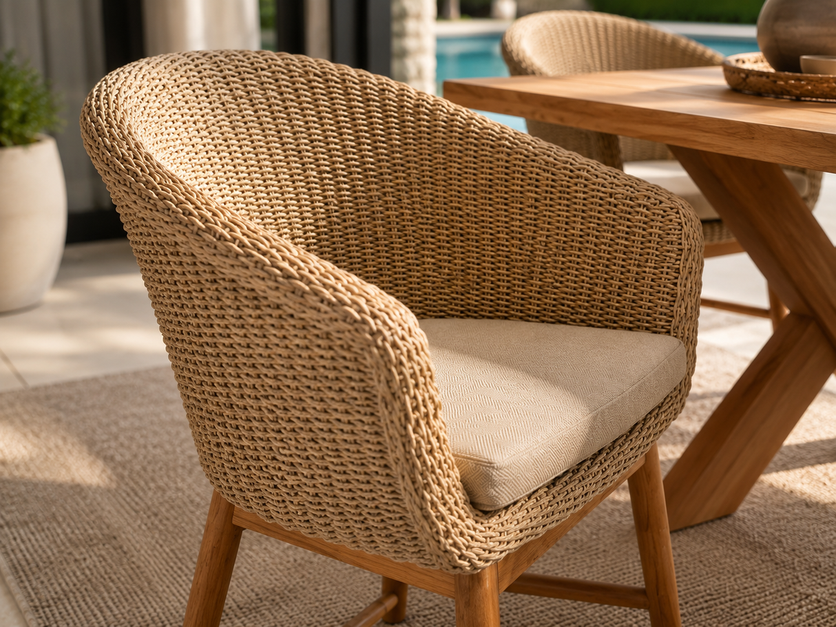 Synthetic Rattan and Teak Chair by Atoll – Indoor and Outdoor Furniture
