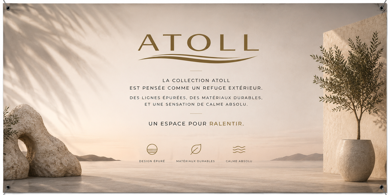 Collection ATOLL – Mobilier extérieur haut de gamme en aluminium, teck et corde tressée