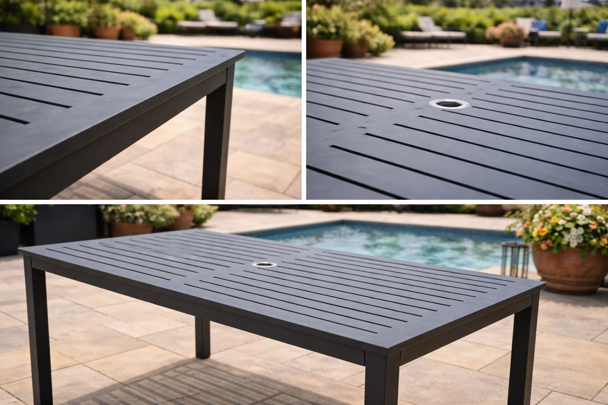 Akumal 60" Rectangular Outdoor Table in Matte Charcoal Gray Aluminum – Clearance Display Model