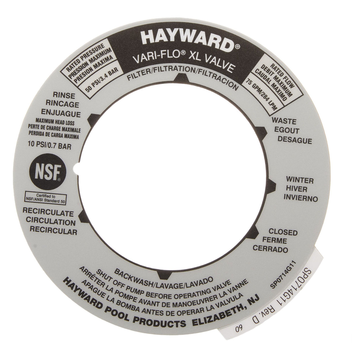 6 POSITION STICKER FOR HAYWARD FILTER HEAD