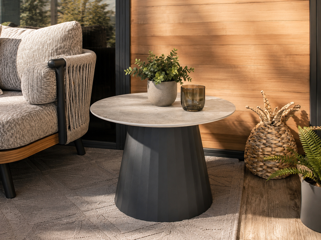 Table d'appoint extérieure ATOLL – Aluminium et dessus en pierre 19 po