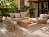 Ensemble de patio Alizé 4 morceaux par Atoll – Aluminium, cordage commercial et teck d’Indonésie