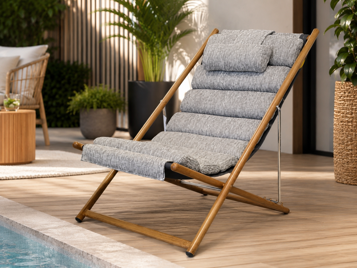 Chaise pliante Pinel Style Transit – Collection Atoll | Aluminium et coussin extérieur haut de gamme