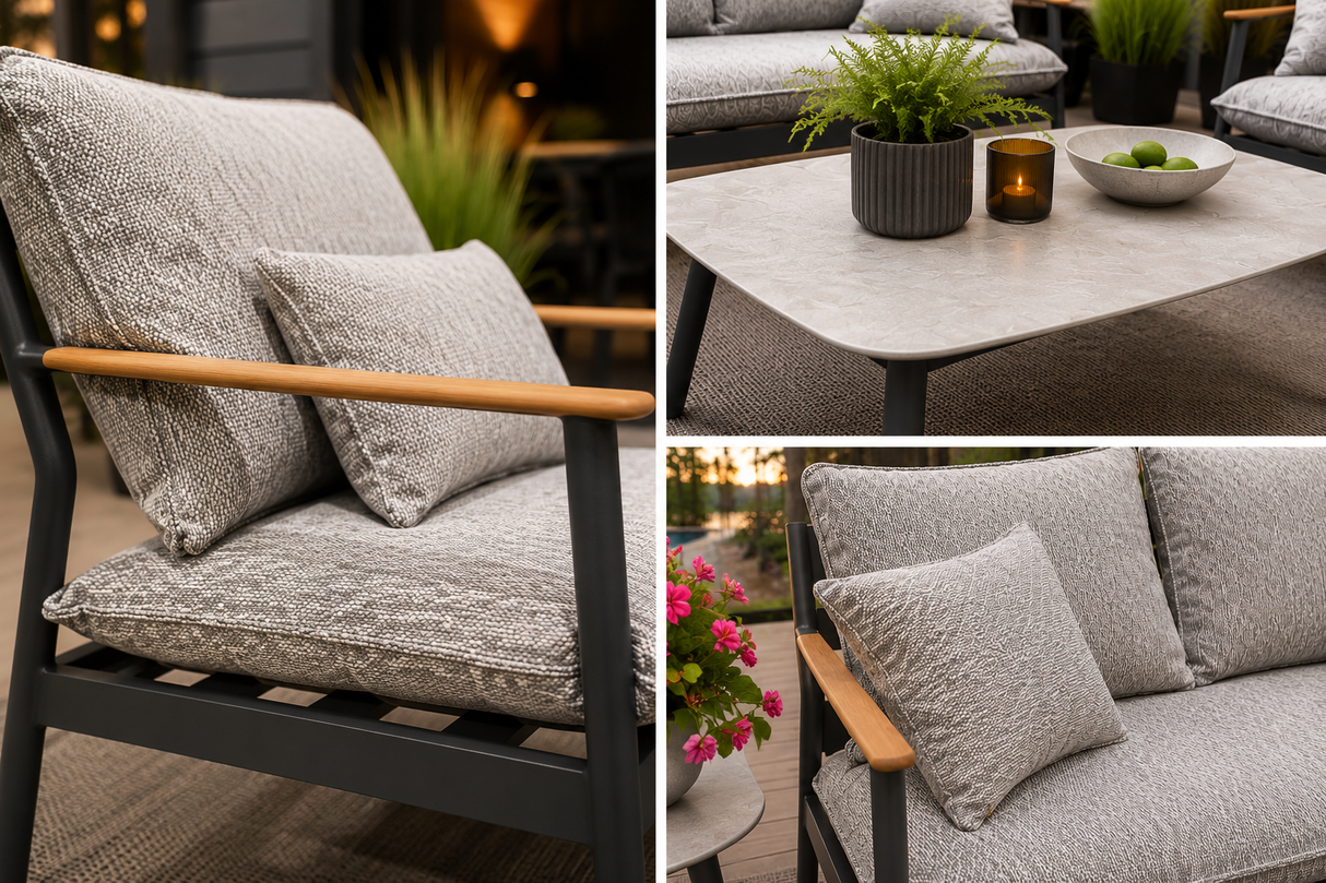 Ensemble de mobilier extérieur 5 morceaux Azura par ATOLL – Sofa 2 places, 2 fauteuils, table basse et table d'appoint