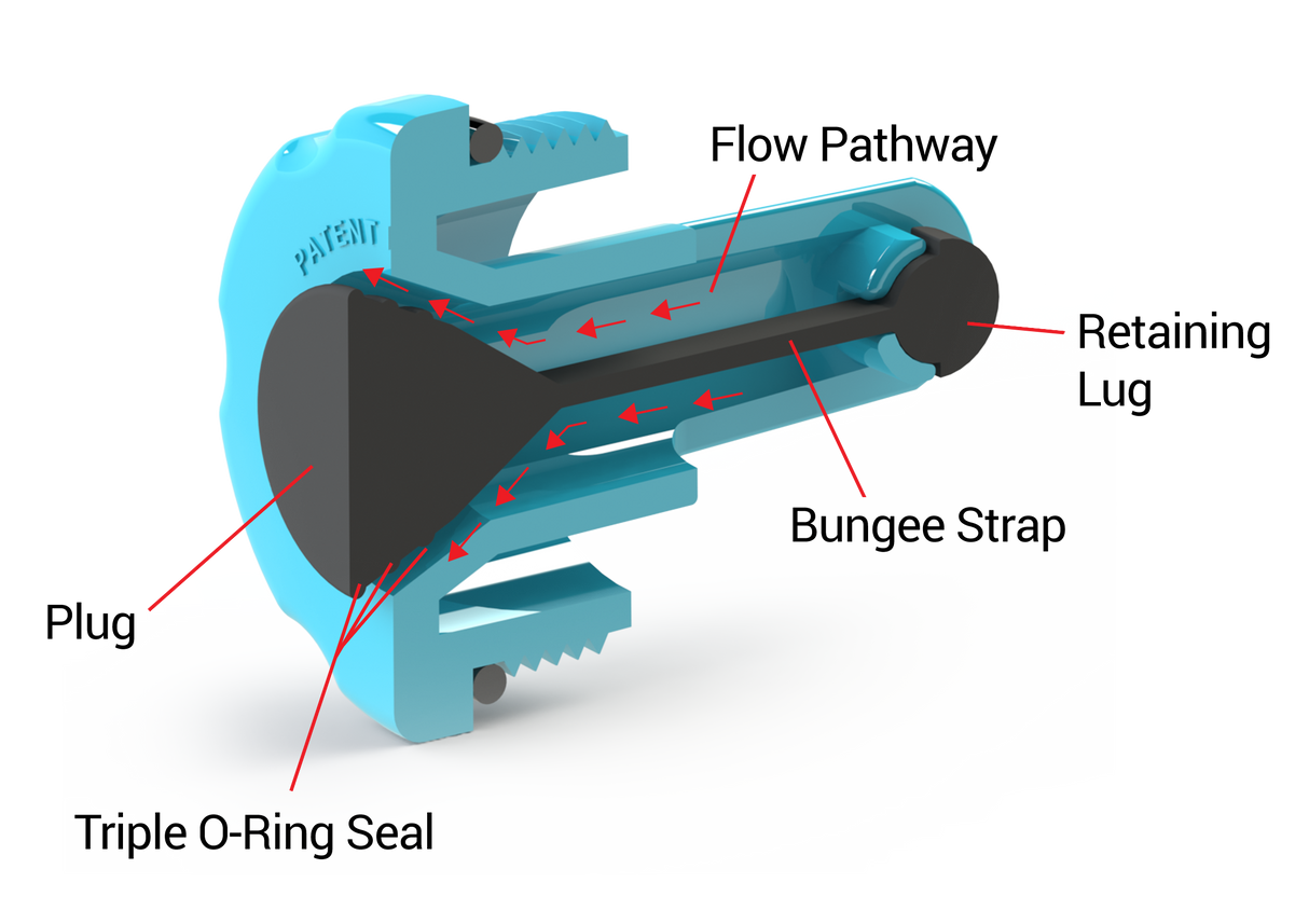 Bungee Plug – Winterization cap with strap (triple O-Ring), 1½″