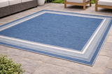 Tapis extérieur Seaside Harbor Blue – Tapis patio bleu avec bordure spa et naturel