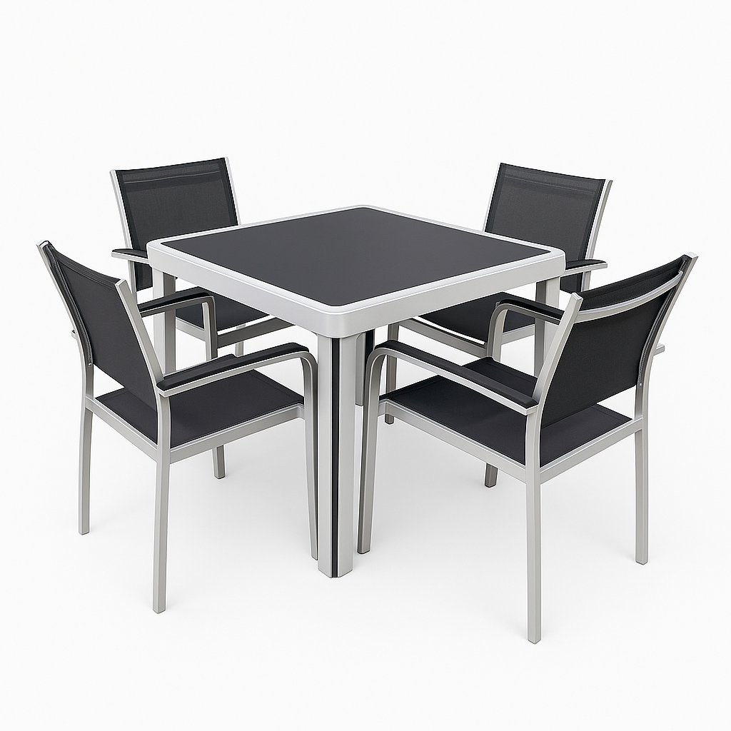 Milano Set 4 + 1 – Aluminum and Glass