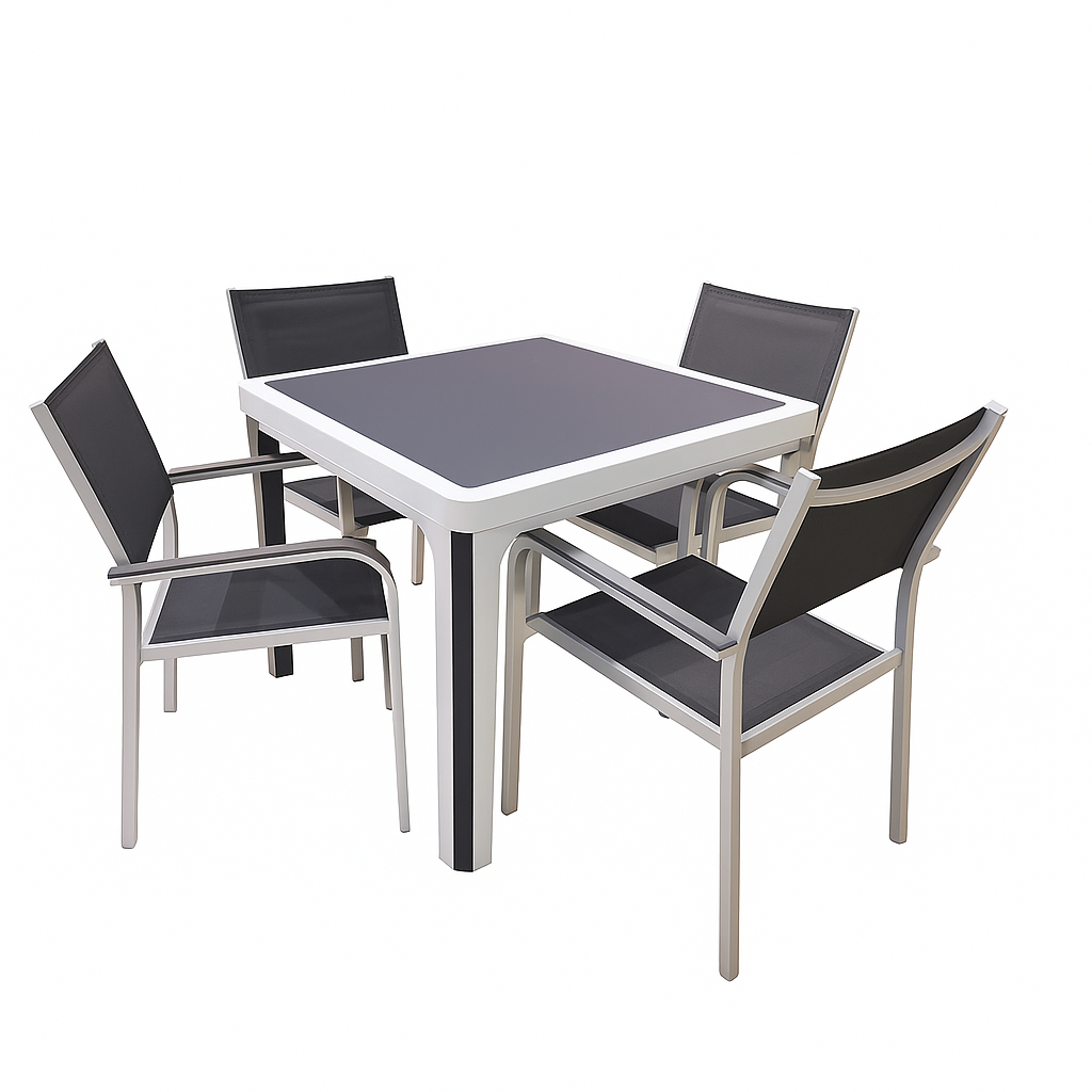 Milano Set 4 + 1 – Aluminum and Glass