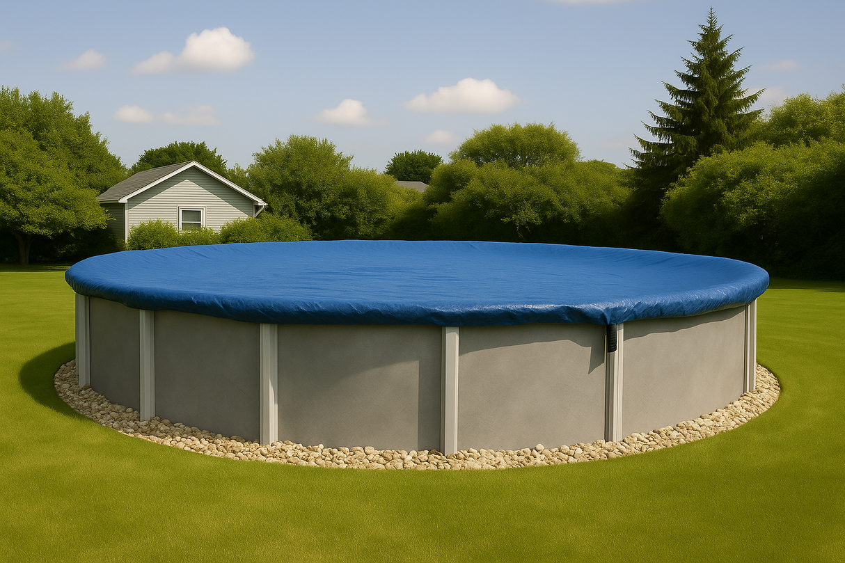 Deluxe opaque winter cover for round or oval above-ground pool – 15-year grade – Blue