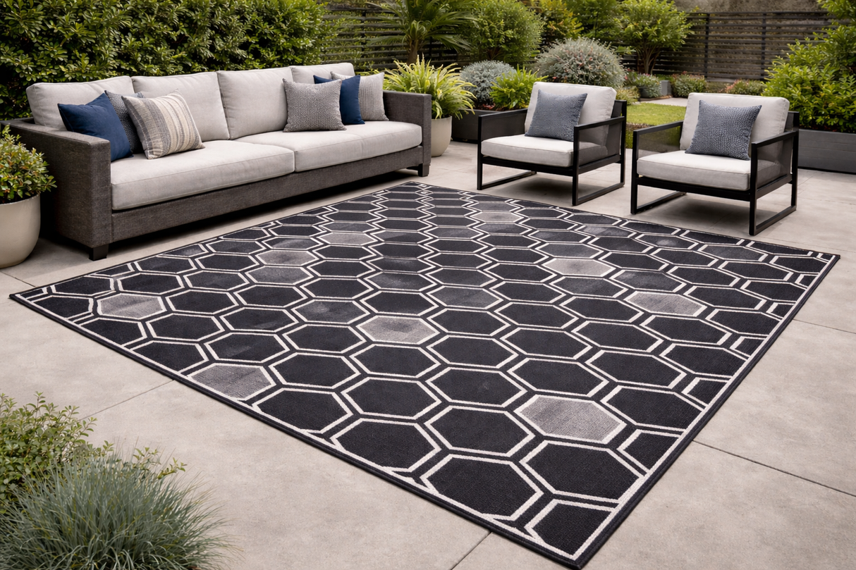 Tapis extérieur GEO Black – Motif géométrique noir