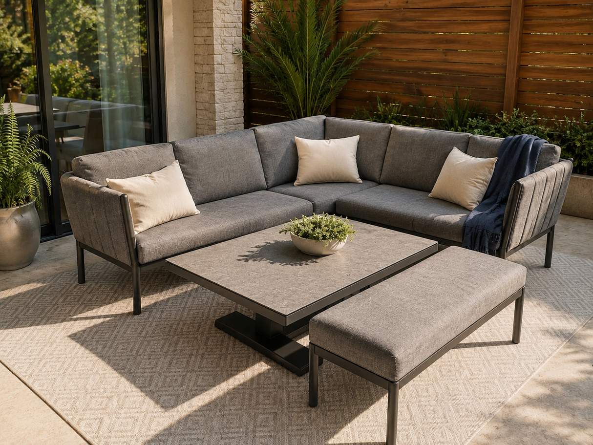 MOSS Solara Hybrid Sectional with Adjustable Hydraulic Table | 4-Piece Garden Set