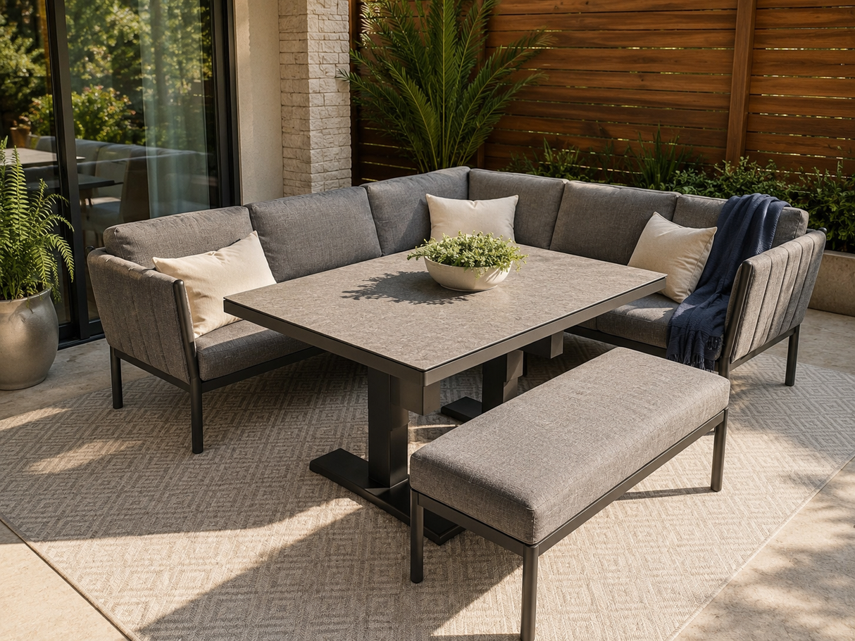 MOSS Solara Hybrid Sectional with Adjustable Hydraulic Table | 4-Piece Garden Set