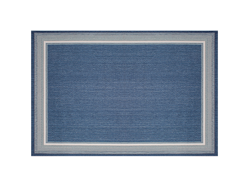 Tapis extérieur Seaside Harbor Blue – Tapis patio bleu avec bordure spa et naturel