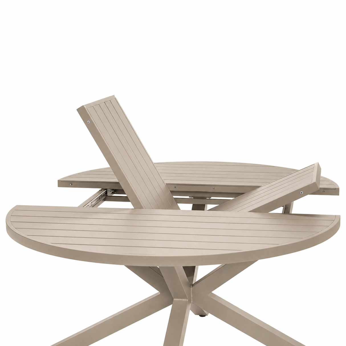 LIORA Extendable Round Outdoor Table by Moss | Sand-Colored Aluminum