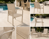 Chaise de salle à manger extérieure Alya par MOSS – Aluminium sable empilable