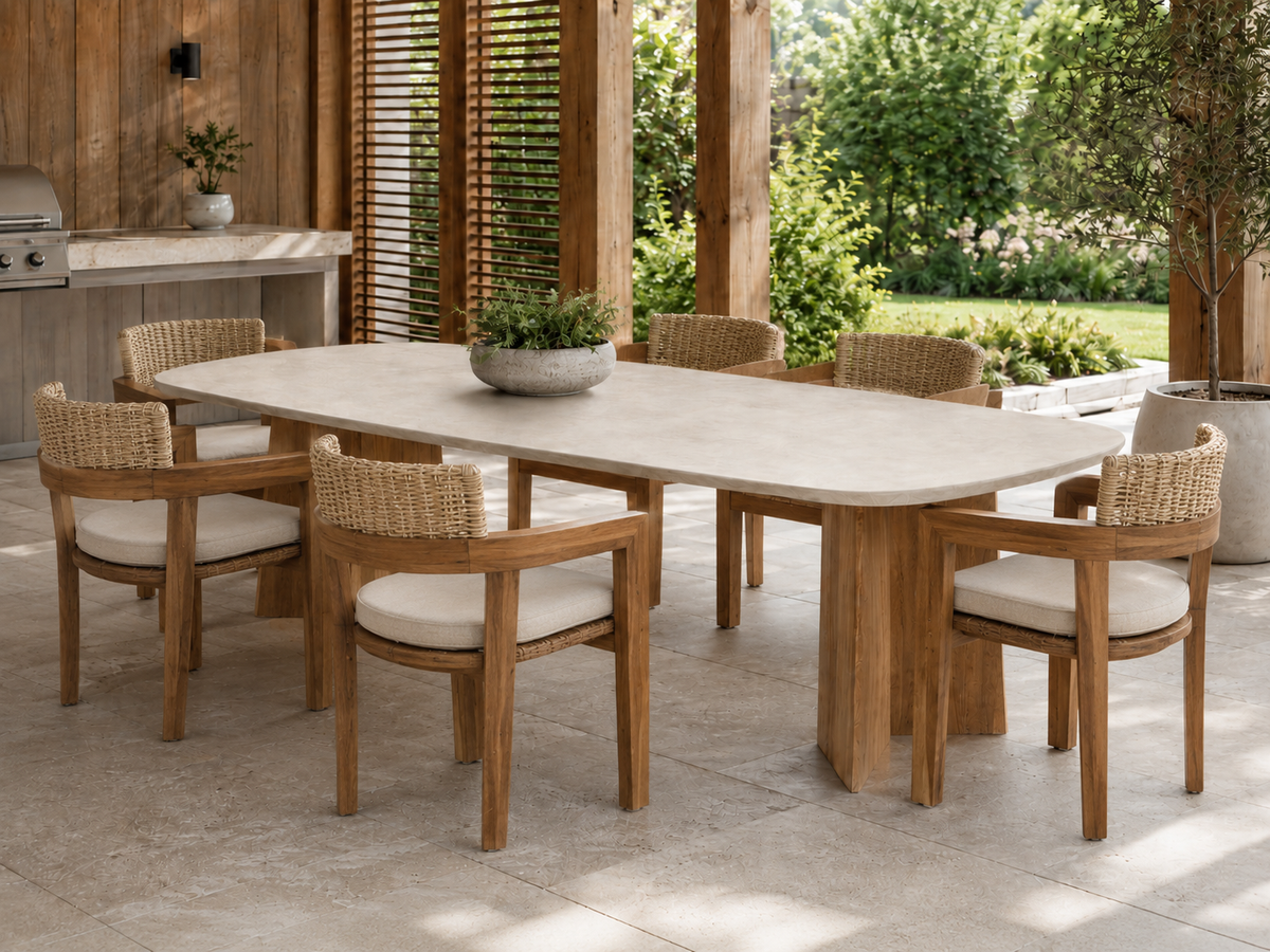 Table à manger Nova 87 po en microciment et teck – Atoll
