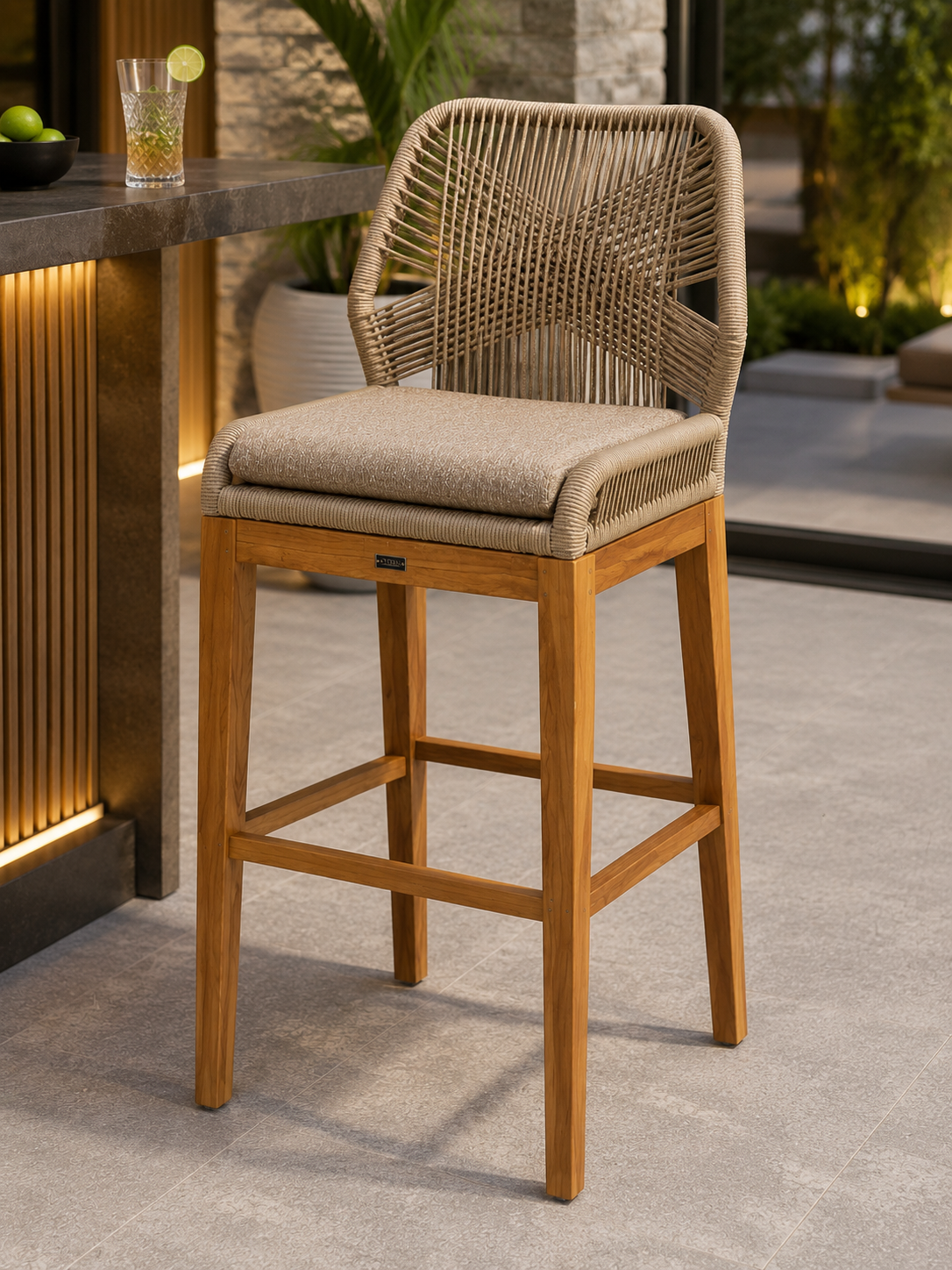 Cayo 45 in High Chair by Atoll – Aluminum, premium cordage, and Indonesian teak