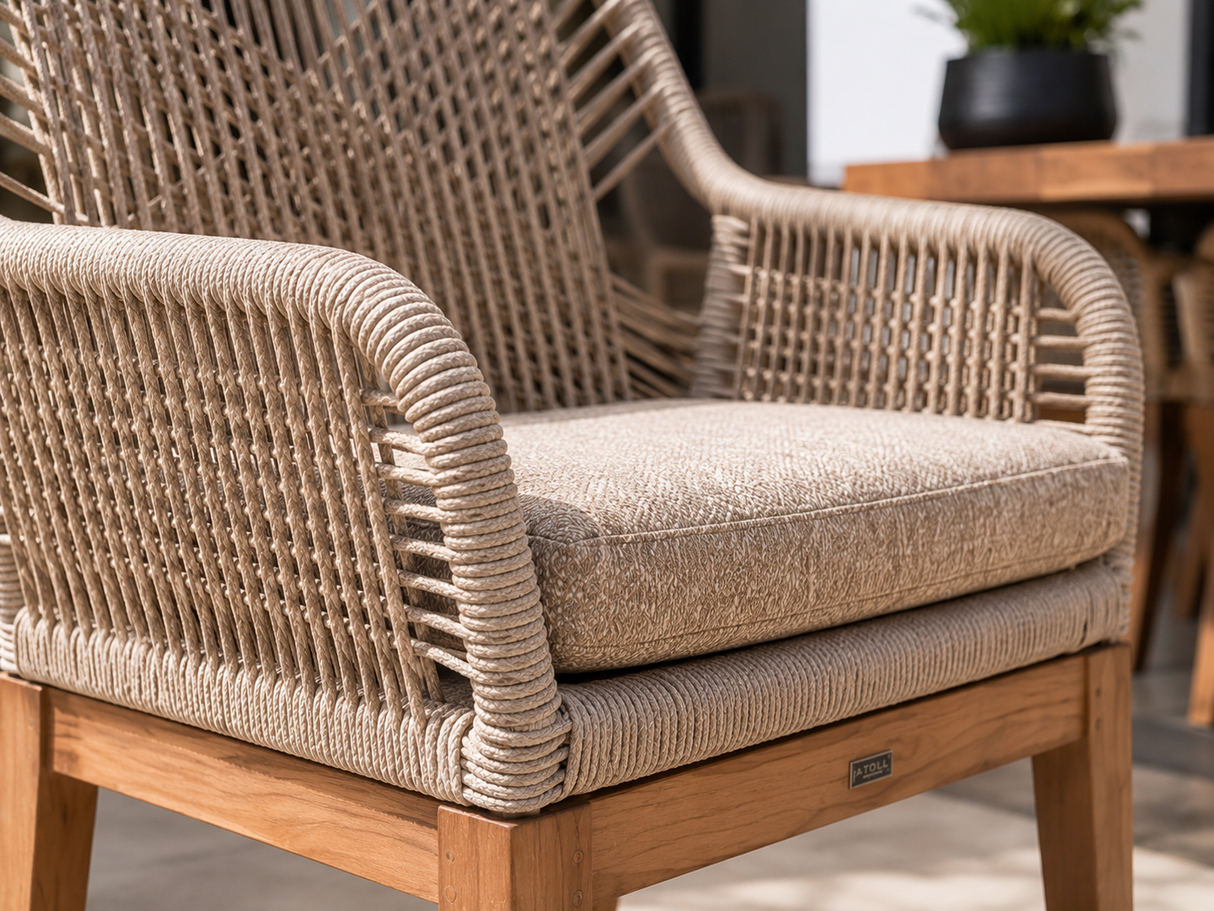 Siena Chair by Atoll – Aluminum, premium cordage, and Indonesian teak