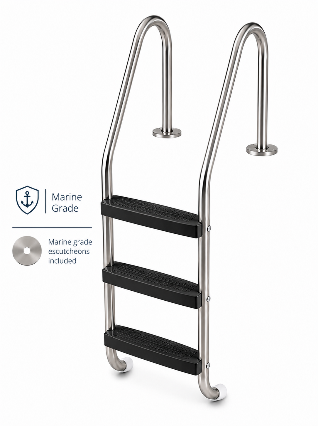 Échelle 3 marches noires pour piscine creusée Northern Stainless – Acier inoxydable de grade marin