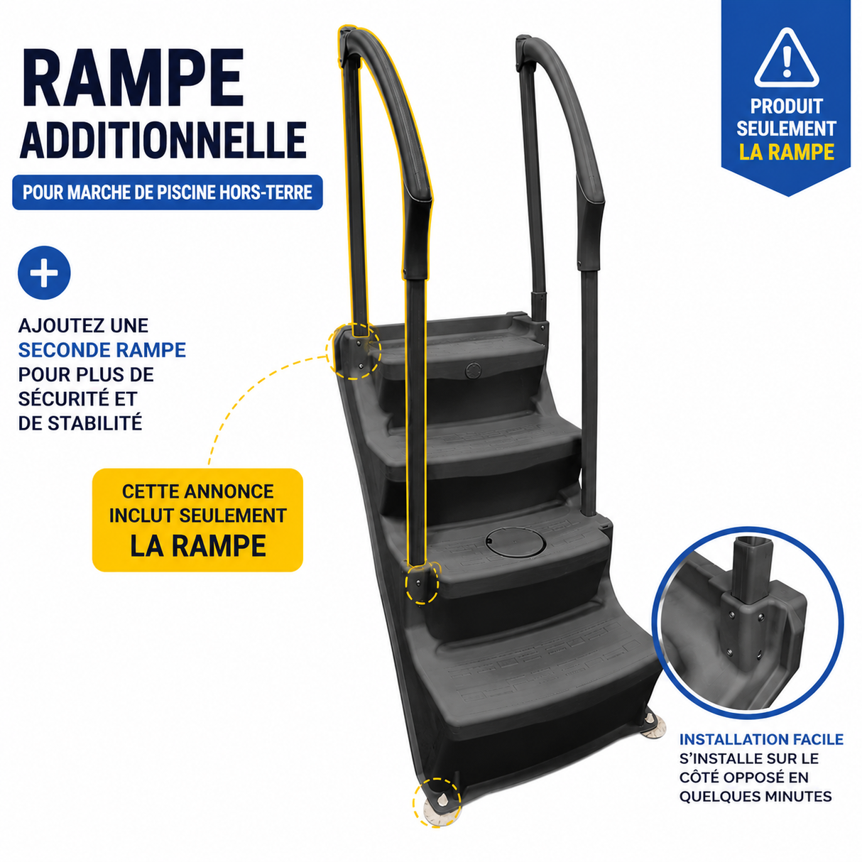Rampe additionnelle pour marche de piscine hors terre Lumi-O I-Step – Midnight Grey